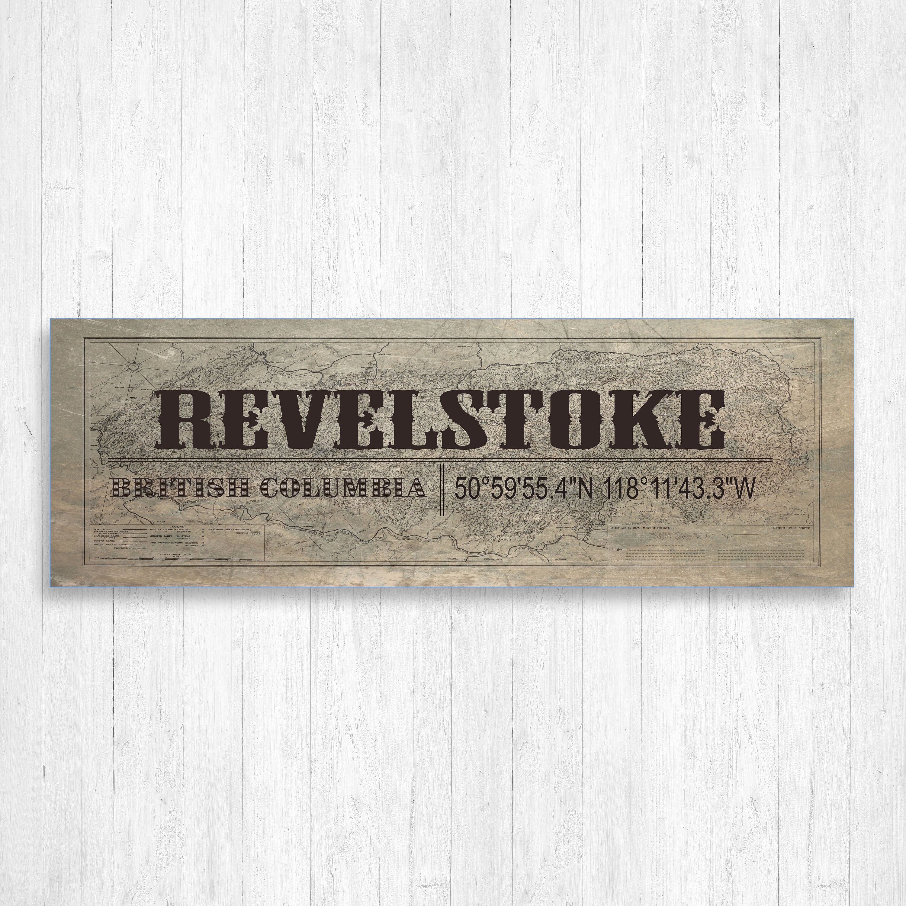 Revelstoke British Columbia Wall Canvas, Vintage Town Town, Decor, Art