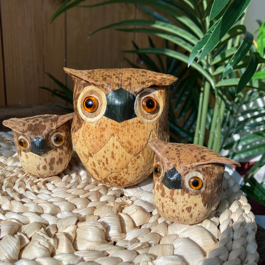 Handmade Wish Owl Sculpture, Bamboo Skin Owl Figurine Vintage Gifts For Friend