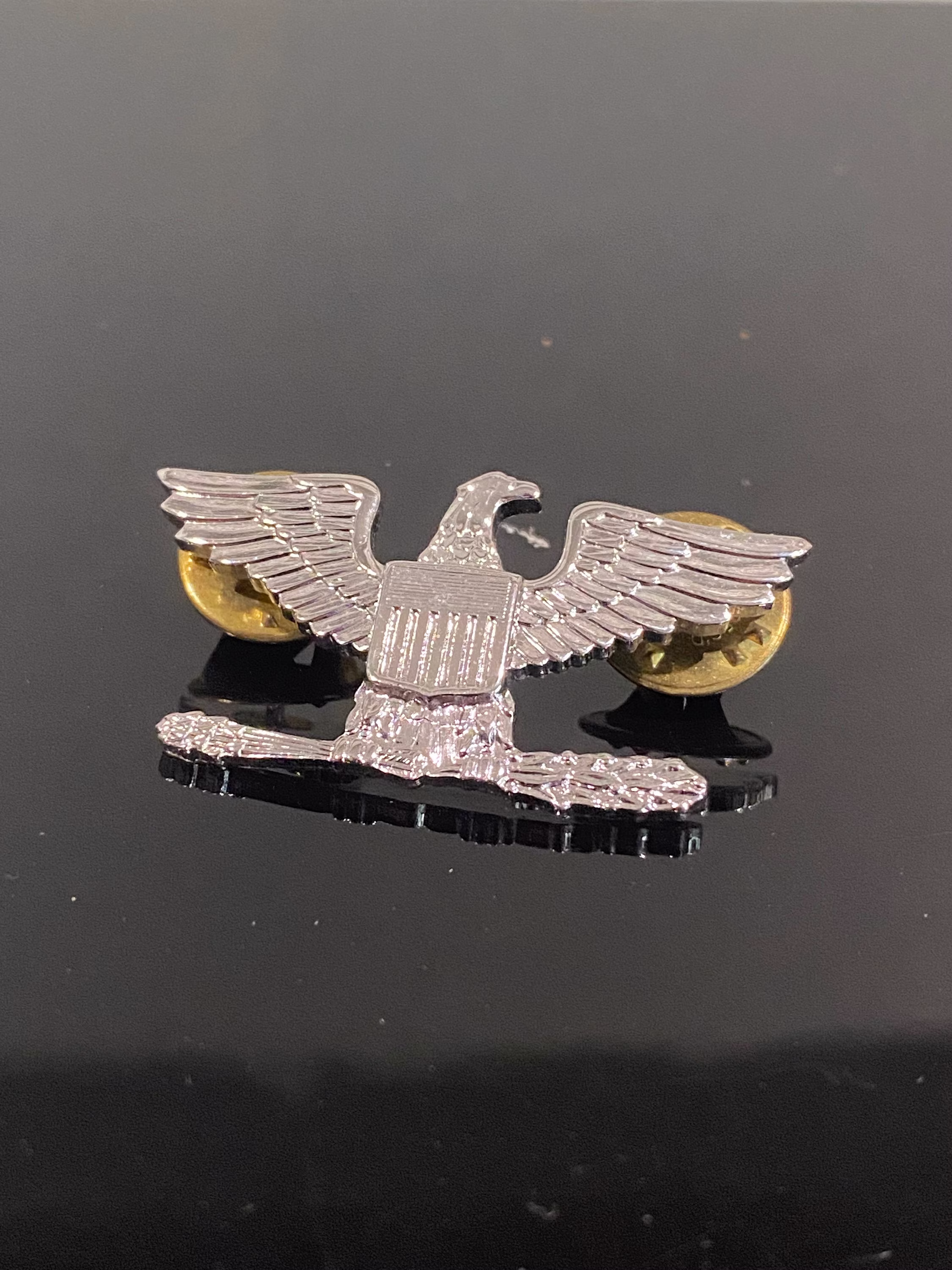 Vintage United States Army Colonel Eagle Police Collar Silver Lapel Pin