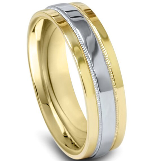 Platinum & 18K Yellow Gold 6mm Flat Comfort Fit Wedding Ring Mens Band Two Tone Size 7-12