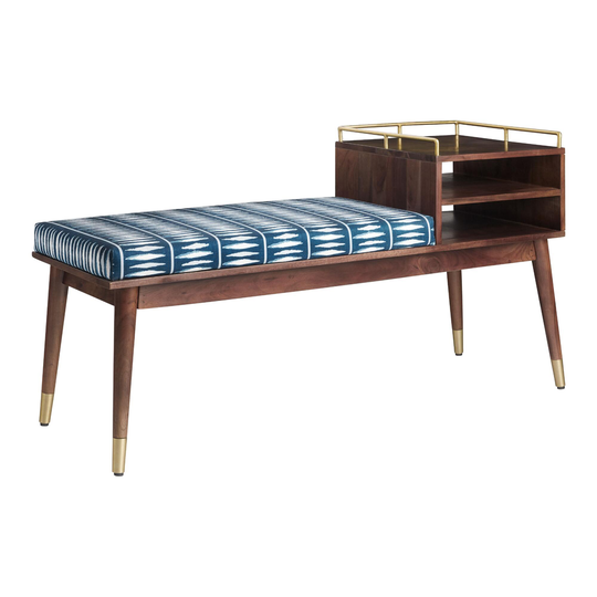 Nicole Crowder Erin Upholstered Bench with Shelves: Blue - Polyester by World Market