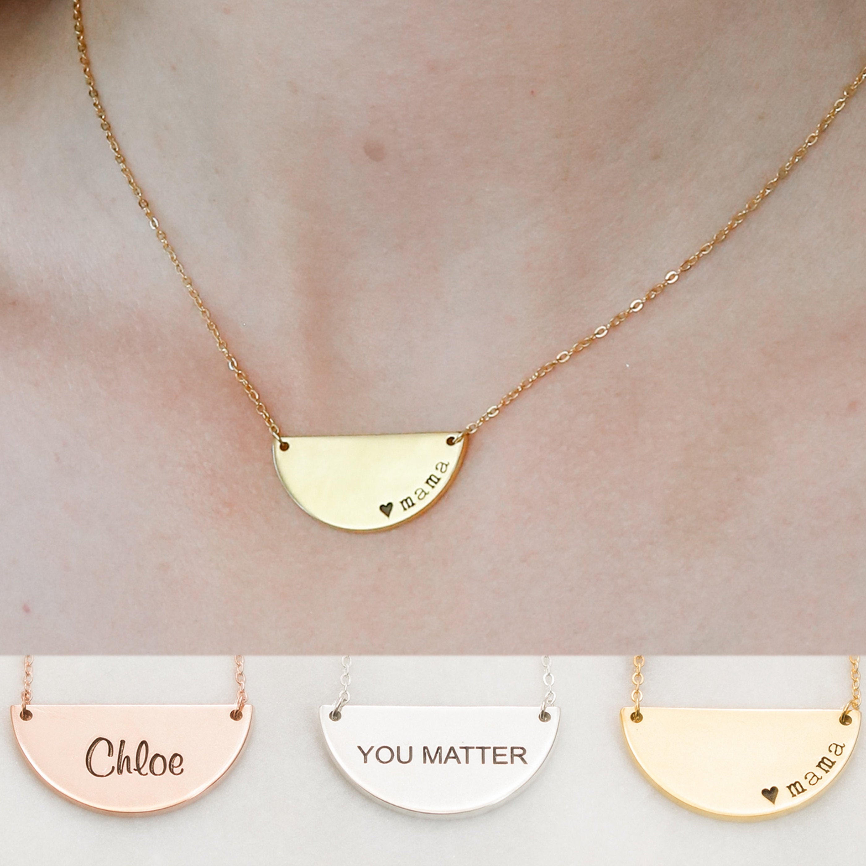 Half Moon Necklace Semi Circle Charm Custom Name Jewelry Gift For Her Nm49F46
