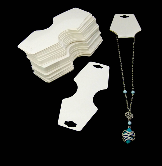 100 Pack Of White Necklace/Bracelet Fold Over Cards With Adhesive Strip