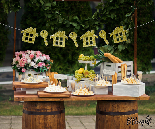 House & Key Garland Housewarming Party Decoration Banner Gold Silver Sign Bunting We Bought A New Announcement Photo Idea Moved