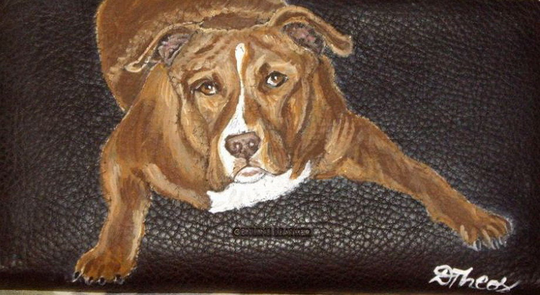 Pit Bull Terrier Dog Wallet For Women Hand Painted Leather