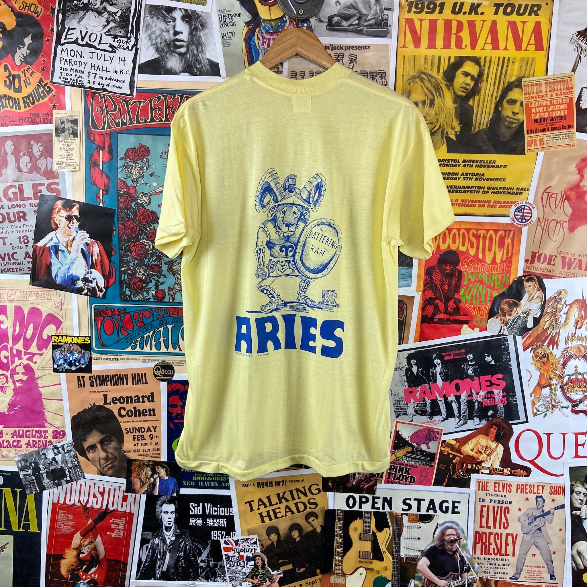 Vintage 1970S Yellow Zodiac Astrology Aries Ram Short Sleeve Single Stitch Graphic T-Shirt, 70S Astrology