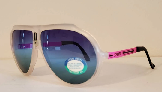Vintage Aviator Sunglasses // Ocean Lens Clear Front Frames Neon Pink Metal Side Frames 90S Glasses Vtg Sport Brand Nos