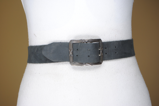 Black Genuine Leather Unisex Belt With Silver Buckle