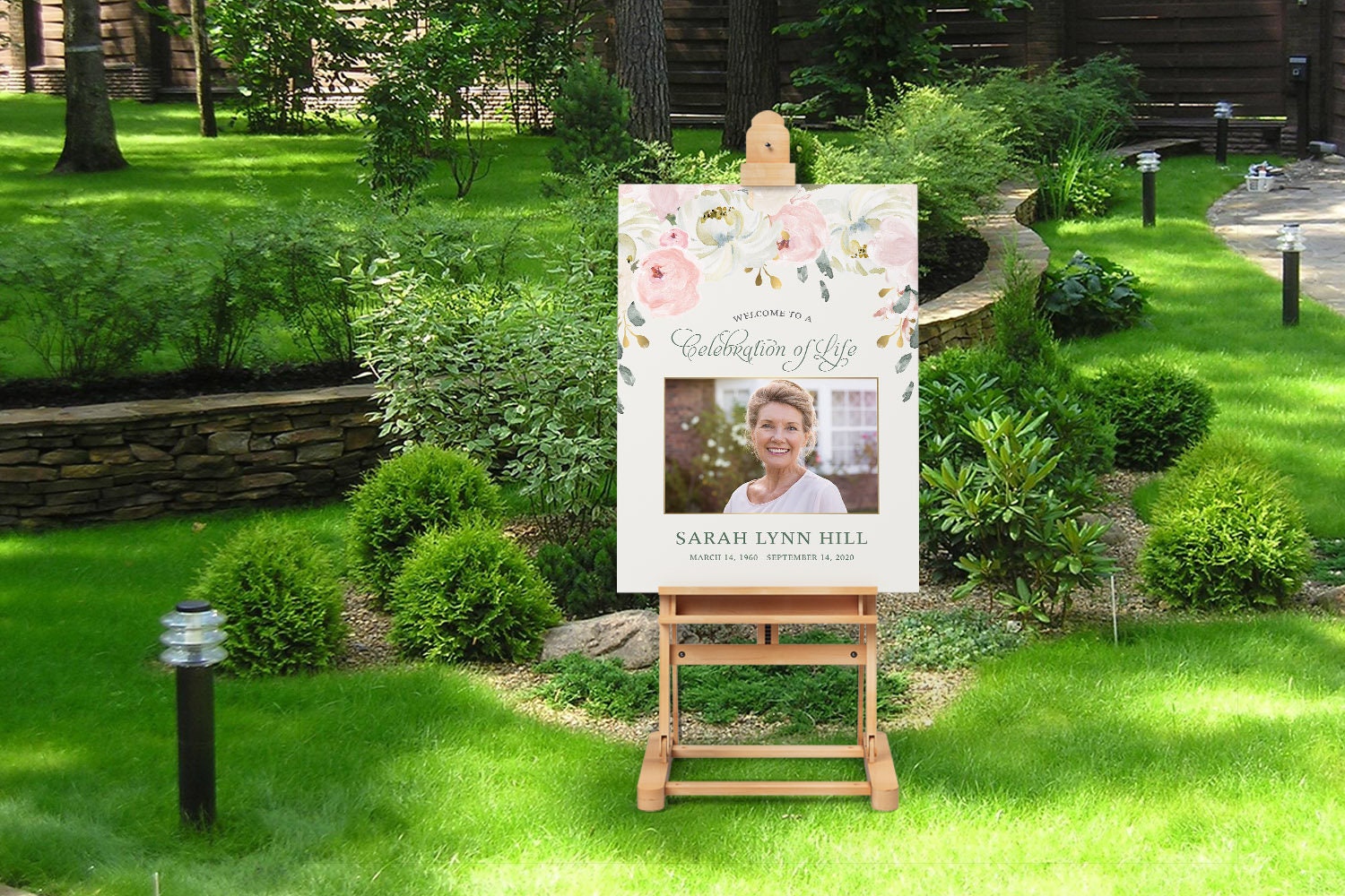 Funeral Welcome Sign, Celebration Of Life Floral Blush Rose Memorial Service Poster, Printable Or Printed