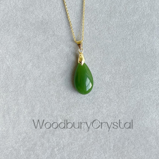 Natural Jade Gemstone Necklace|High Quality Teardrop Necklace |Solid Gold |Rose Gold |sterling Silver|Gold Filled Chain