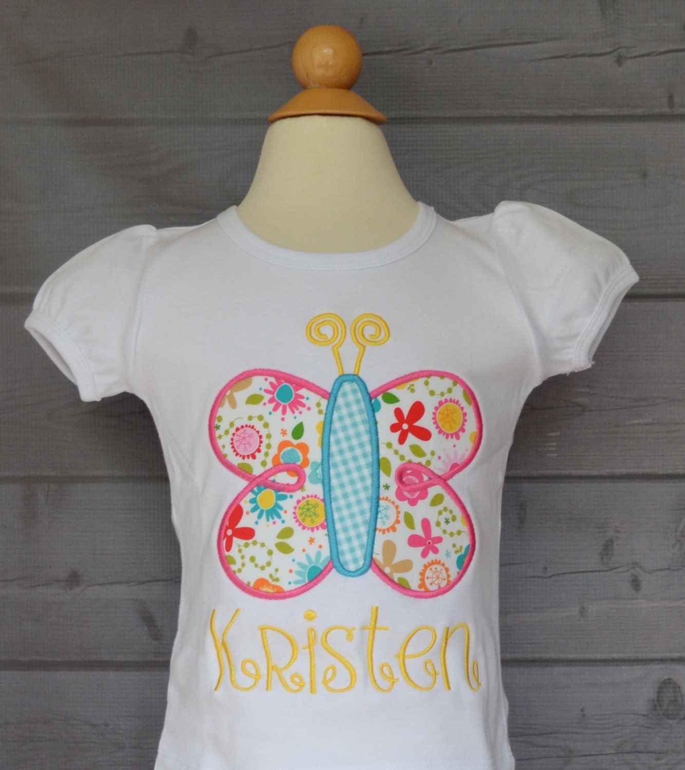 Girls Personalized Butterfly Applique Shirt Or Bodysuit Girl