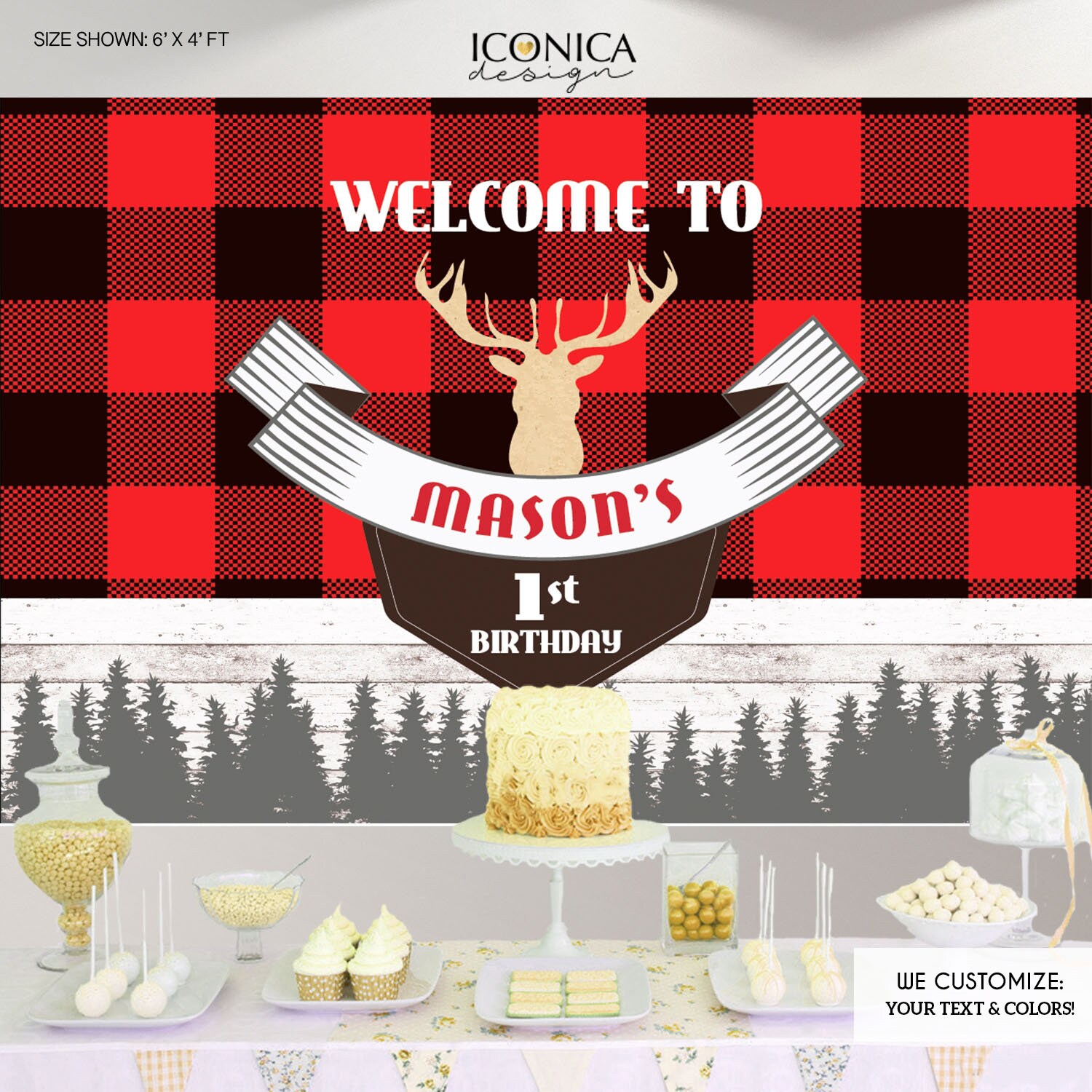 Lumberjack First Birthday Backdrop, Buffalo Plaid, Birthday, 1st Printed Or Printable File