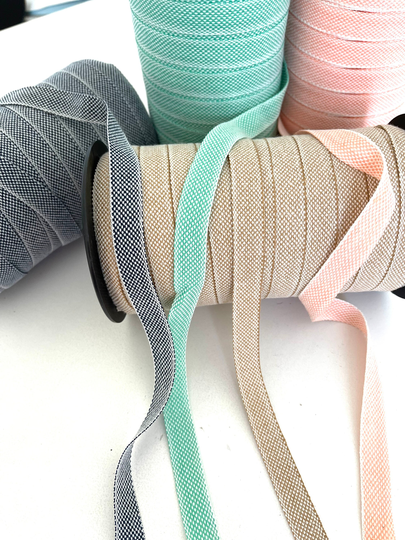 2 Yards - Vintage Cotton Tweed Blend Tape, Reversible Soft Pastel Multi Colors, Straps. Yards in 5 Colors