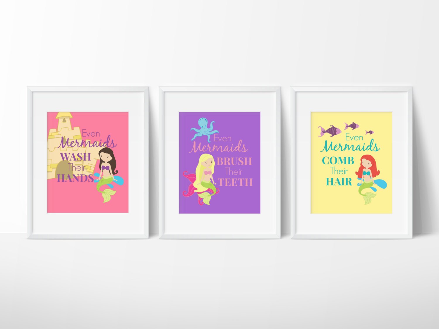 Mermaid Bathroom Decor, Kids Rules Prints, Girls