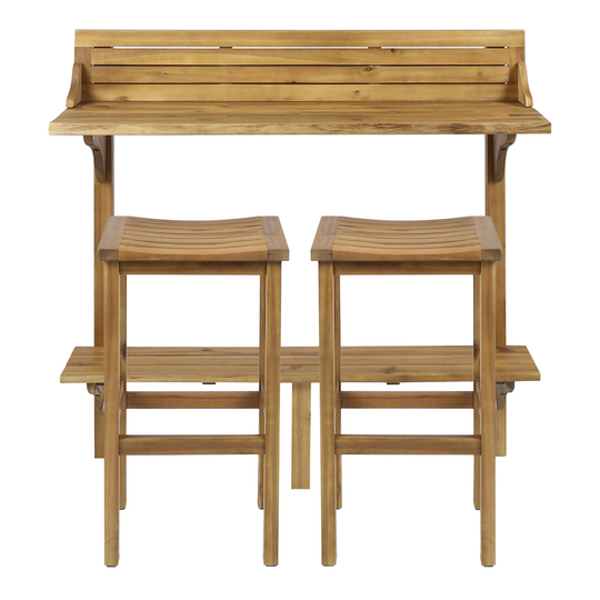 Natural Acacia Wood Emmie 3 Piece Balcony Bar Furniture Set by World Market