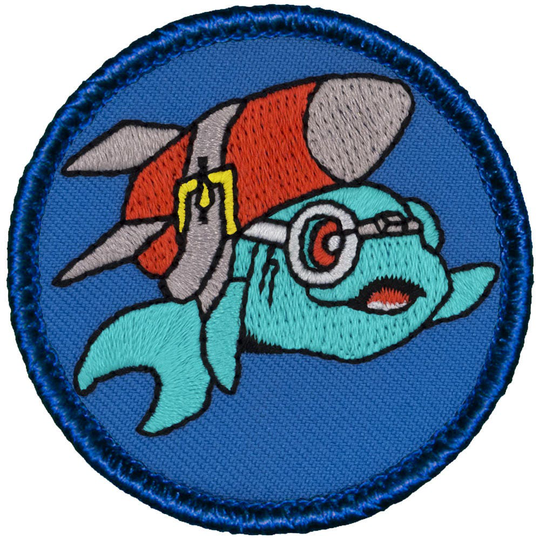 Blue Rocket Fish Patch 2 Inch Diameter Embroidered