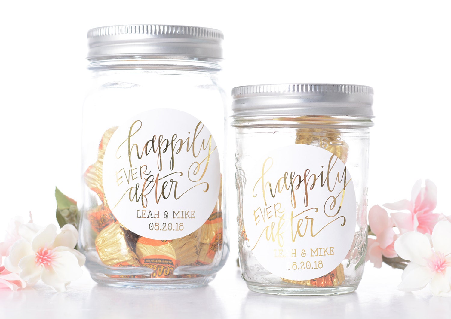 Metallic Foil Wedding Stickers - Custom Favor Labels With Favors Rnd-Hea