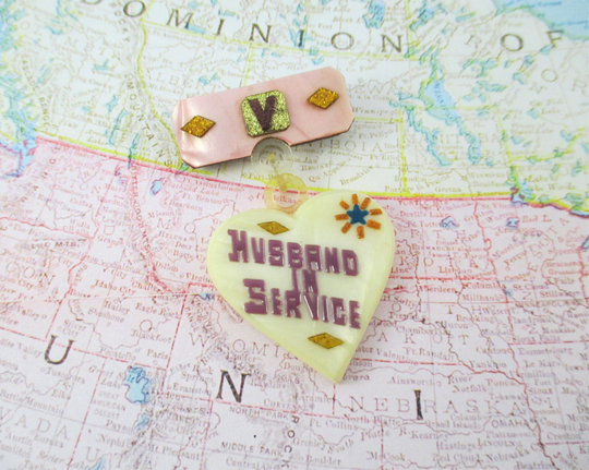Vintage Wwii Homemade Celluloid Husband in Service Pin