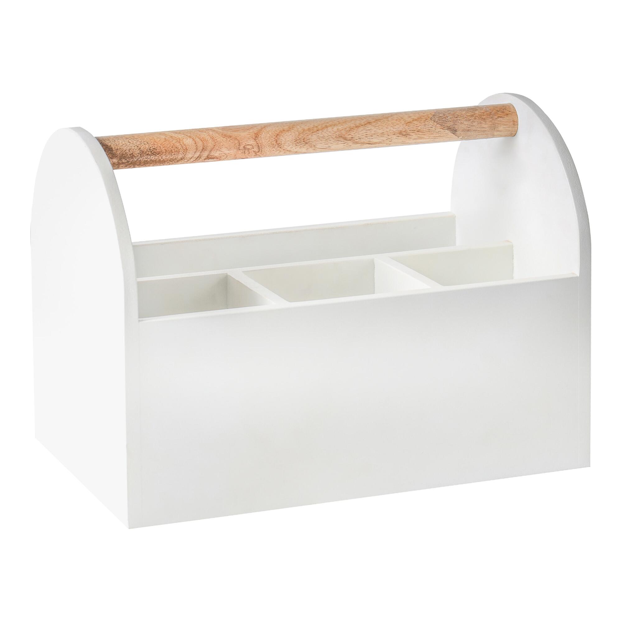 White and Natural Wood Jenna Desk Caddy - Rattan by World Market