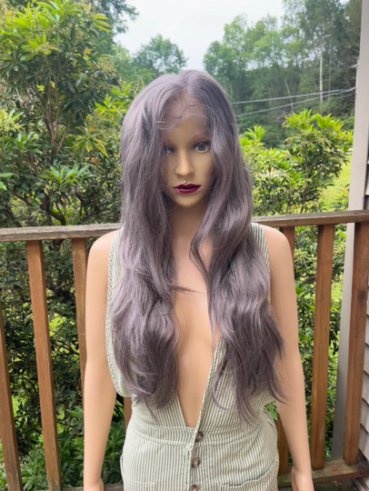 Long Wavy Grey Front Lace 13x6 Parting Human Hair Blend Daily Wig