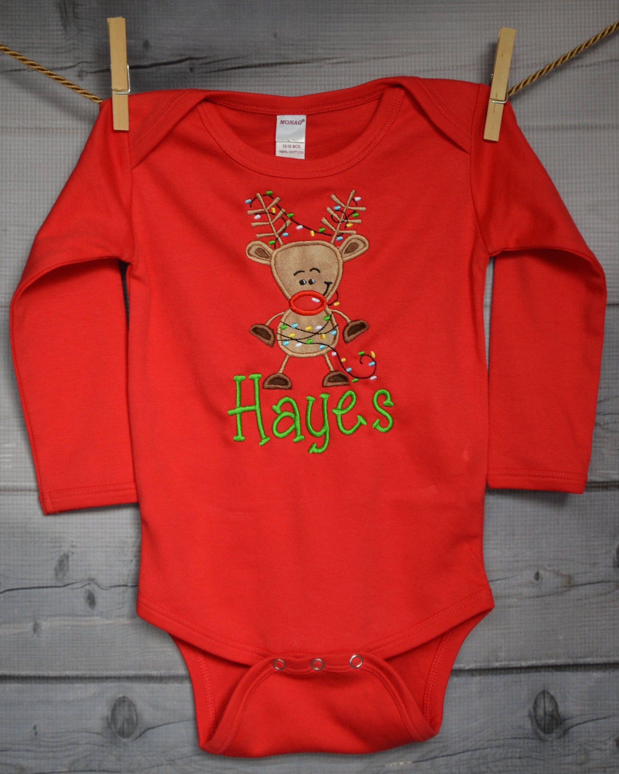 Reindeer With Lights Applique Shirt Or Bodysuit Child, Baby Adult