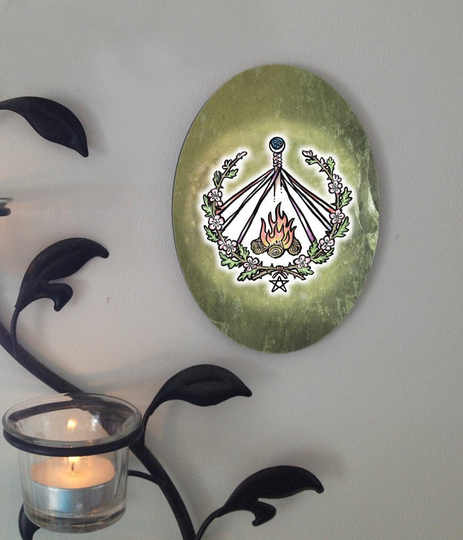 Beltane Flame & Thorn Oval Tile Wall Hanging By Mickie Mueller