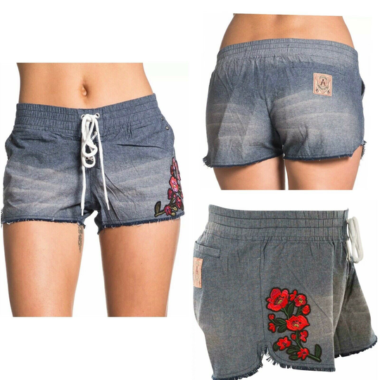 Affliction Women's Short Athens in Blue Biker Casual Flowers