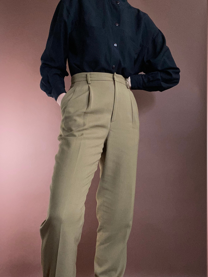 Vintage Wool Blend Olive High Waist Slacks Size Us 6
