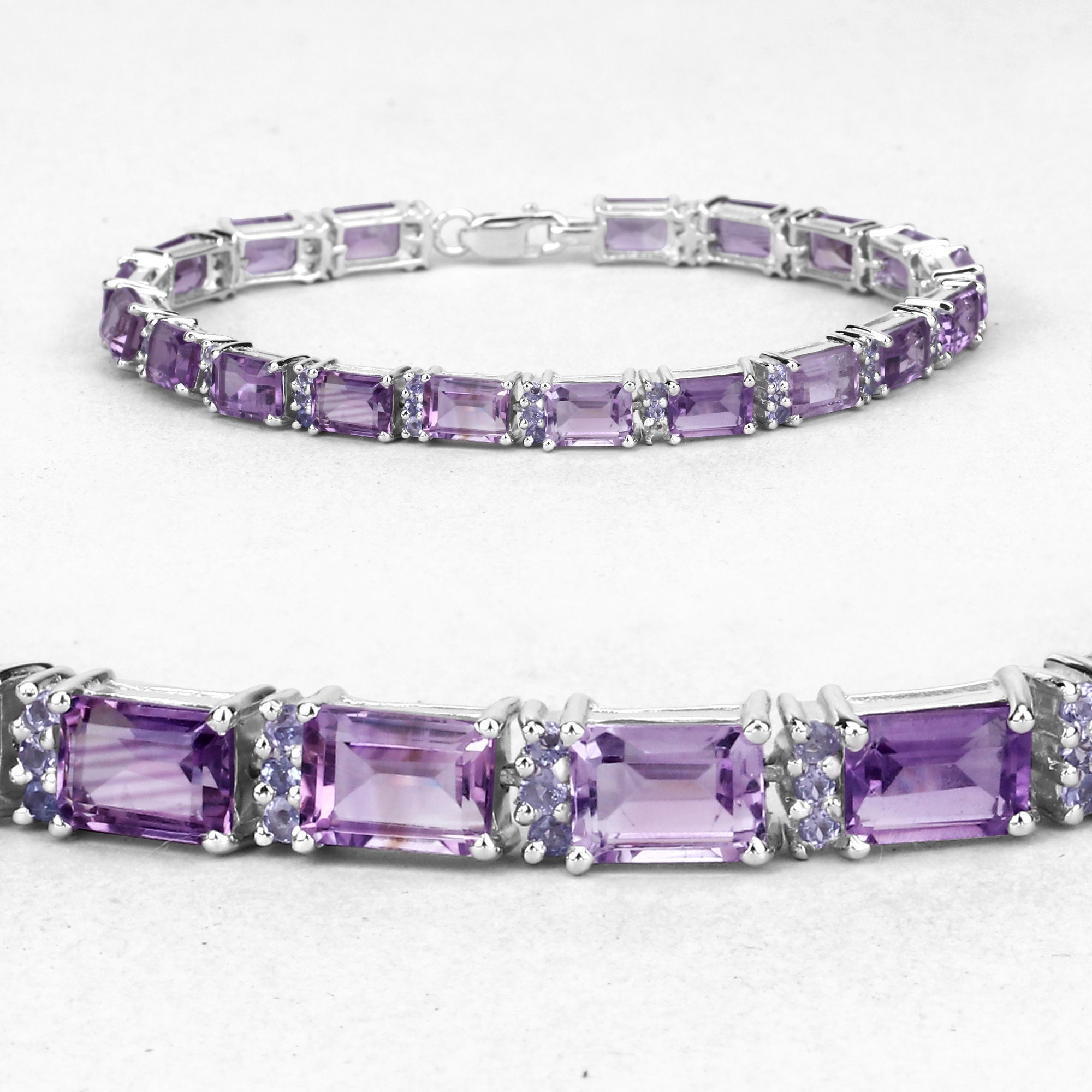 Amethyst Bracelet, Natural Octogon Tanzanite Tennis Bracelet in Sterling Silver, February Birthstone Anniversary Gift