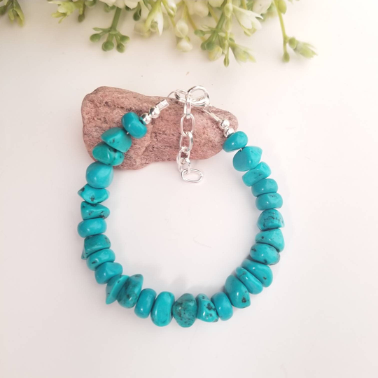 Turquoise Magnesite Bead Bracelet/ Dainty Stacking Jewelry/ Blue Chip Bracelet/Teen Beach Summer Bracelet