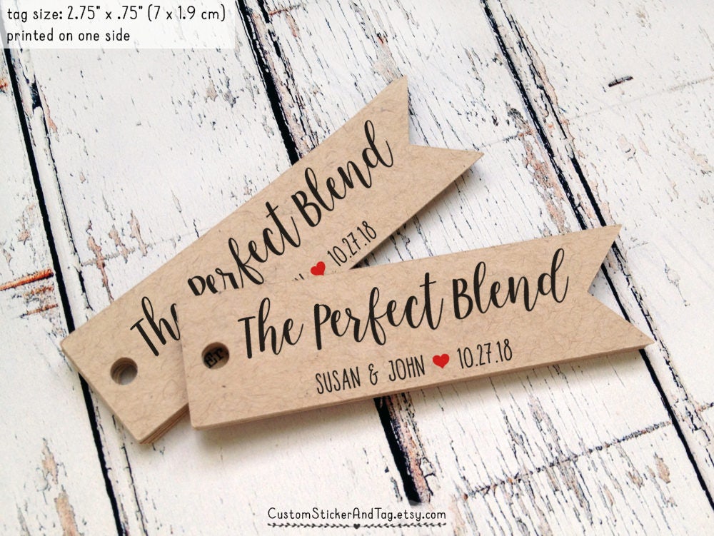 The Perfect Blend Tags, Personalized Flag Tags For Coffee & Tea Favors, Custom Wedding | T-136