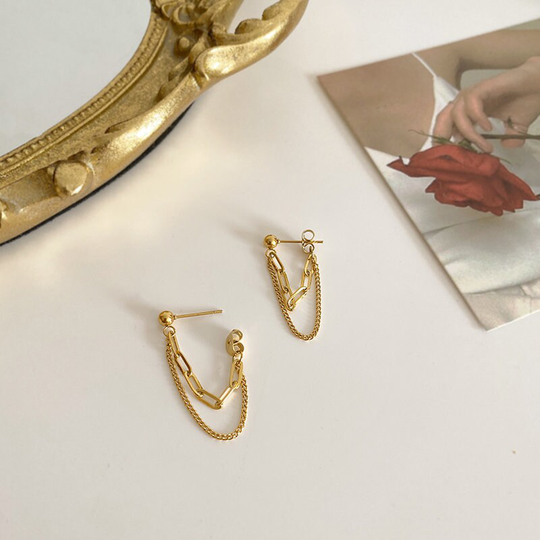 Chain Earrings, 14Kt Gold Filled, Nontarnish Earring, Dangle Earring, Minimalist Drop Studs, Ear Jacket