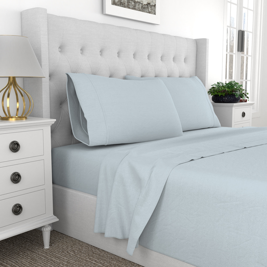 COLOR SENSE 600TC Easy Care Sateen King 600-Thread Count Cotton Polyester Blend Blue Rain/Light Blue Bed Sheet | 840708157916