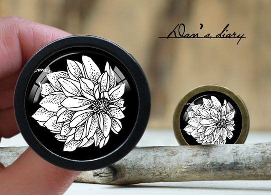 Flower Pattern Domed Glass Cabochon Pulls Knobs Pull For Cabinets Vintage Bronze Golden Silver Black Finishes Available, Hd-0986