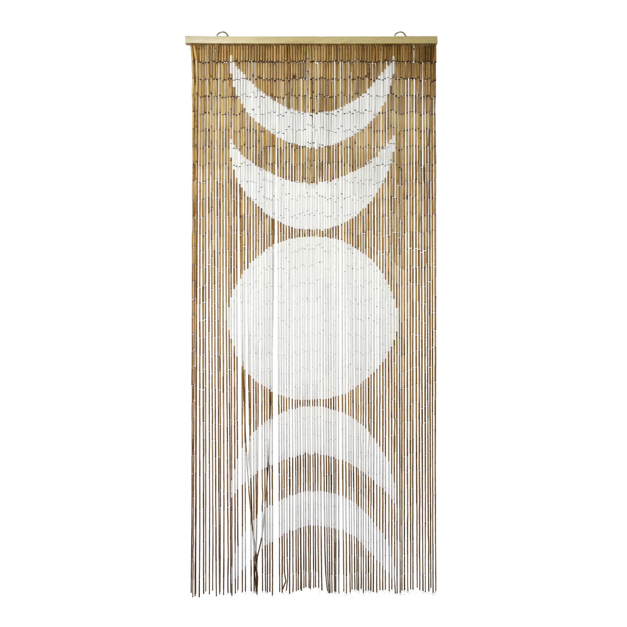 White And Natural Moon Phase Bamboo Beaded Curtain: White/Natural by World Market