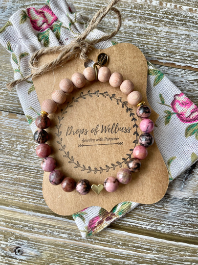 Diffuser Bracelet,, Natural Stone & Rosewood, Essential Oil Jewelry, Handmade Boho, Aromatherapy, The Piper