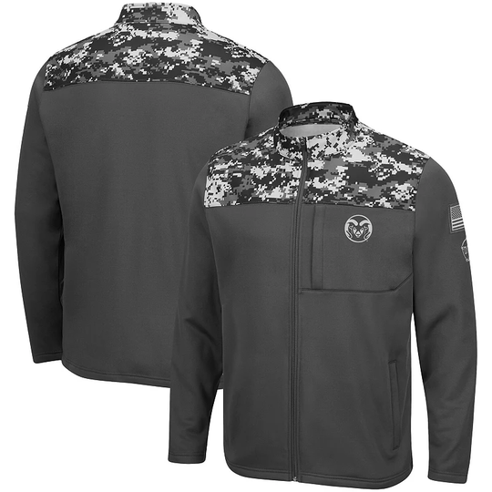 Men's Colosseum Charcoal Colorado State Rams OHT Military Appreciation Digi Camo Full-Zip Jacket, Size: Medium, Grey