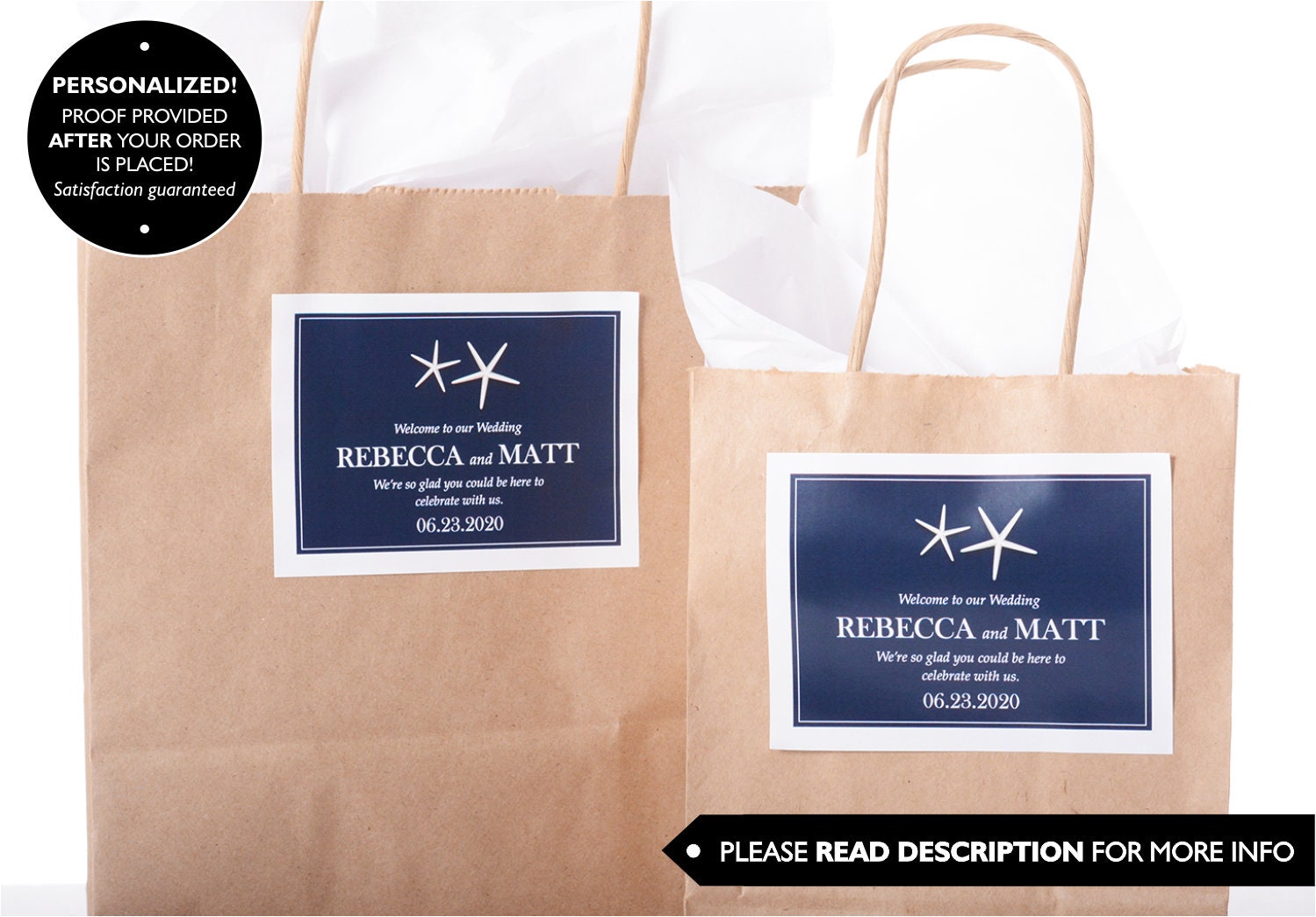 Custom Wedding Stickers - Welcome Bag Box Thank You Beach Labels #wdib-162