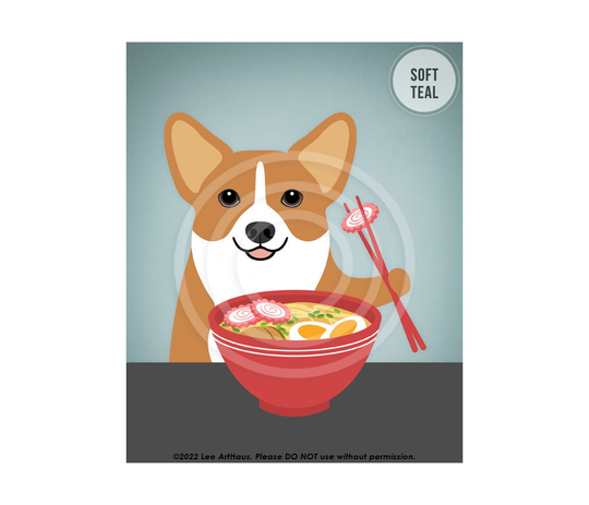 459Dp Corgi Dog Eating Bowl Of Ramen Noodles Wall Art - Gifts Drawing Prints