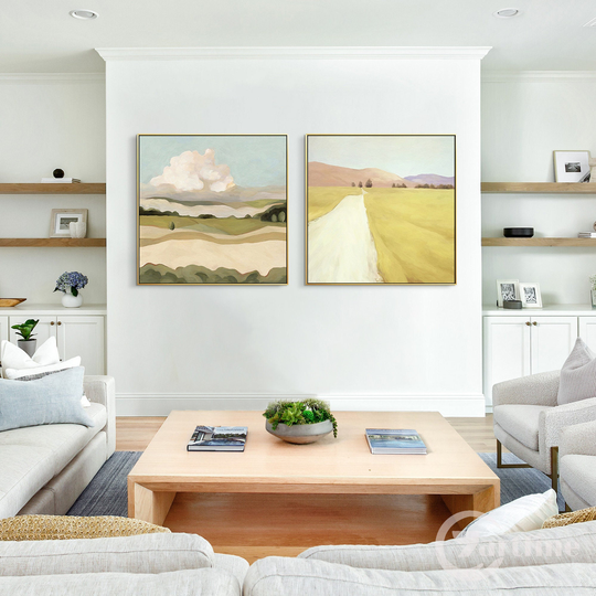 Abstract Landscape Paintings Scenery Acrylic Country Painting Cloud Road Mountain Oil Art Set Of 2 Pieces Framed Wall Art