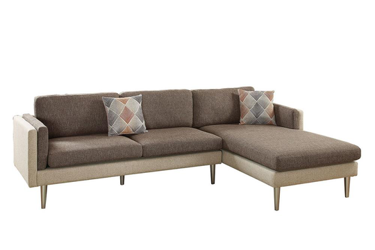 Poundex Dreena Midcentury Coffee/Light Coffee Polyester/Blend Sectional in Brown | F6553