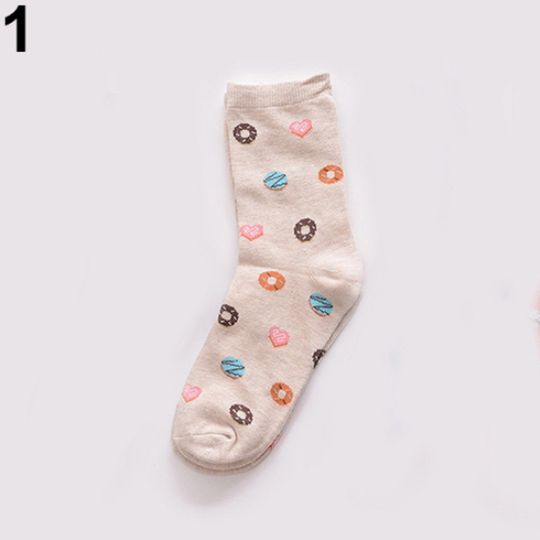 Unisex Fashion Cartoon Food Sushi Fruit Pattern Short Tube Cotton Blend Socks - beige