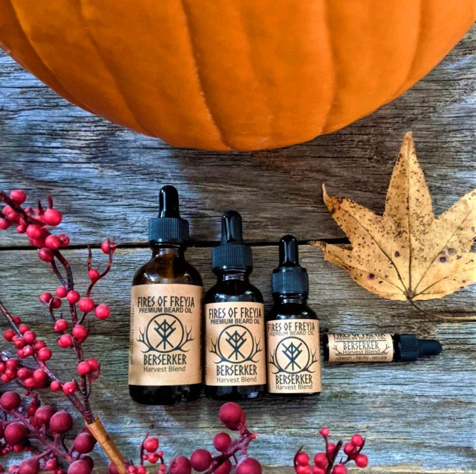 New Berserker Harvest Blend | Autumn Spices, Amber, Musk, Bonfire Premium Beard Oil