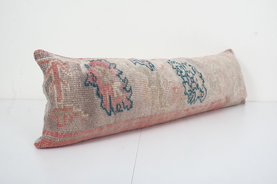 Vintage Oversize Turkish Bedding Kilim Pillow, Pastel Handmade Decorative Home Extra Long Lumbar Rug Pillow 12" X 40"