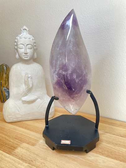 13lb Huge Brazilian Amethyst Flame Statement Piece On Metal Stand H8S