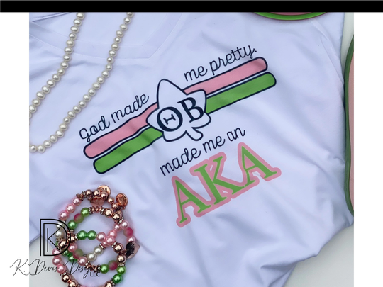 God Made Me Pretty, Aka T-Shirt, Mip Shirt, Crossing Gift For Alpha Kappa Alpha, Pink & Green Gift, Pretty Girl Shirt