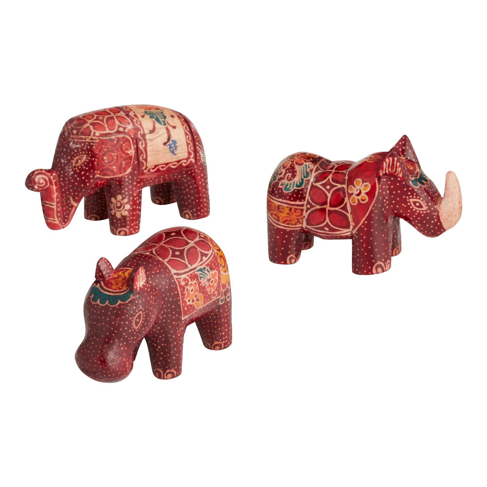 Carved Wood Batik Safari Animals Set of 3: Red by World Market