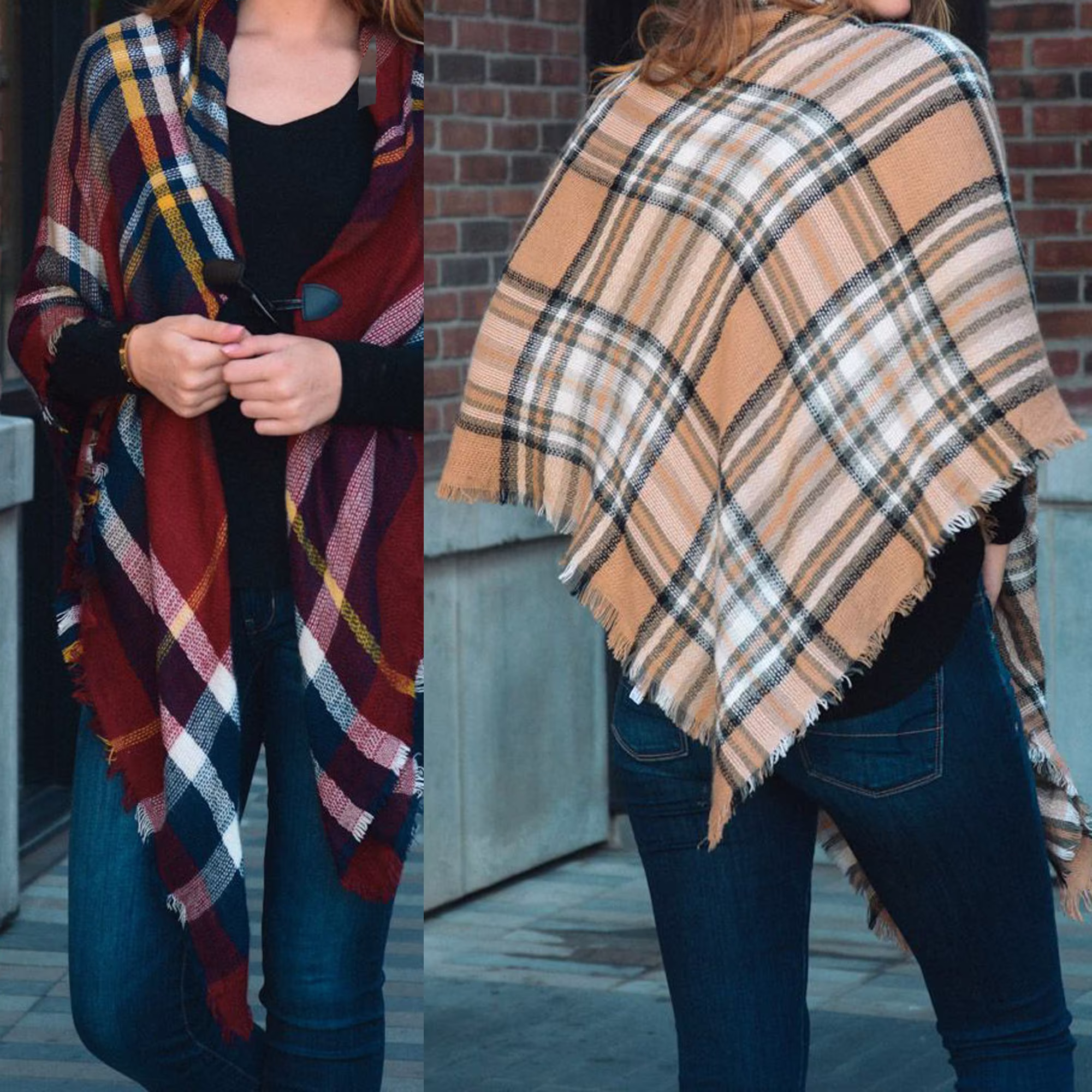 Classic Flannel Poncho With Toggle Closure // Fall Shawl Autumn Sweater Wrap Kimono