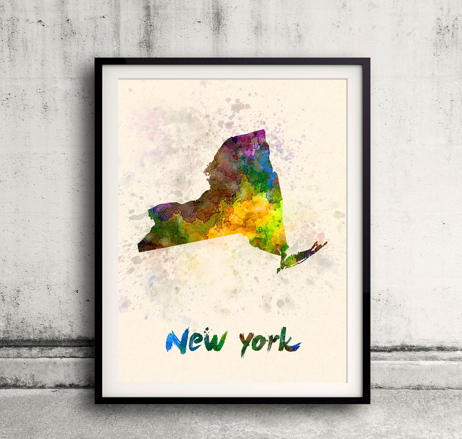 New York Us State in Watercolor Background 8x10 In. To 12x16 Poster Digital Wall Art Illustration Print Art Decorative - Sku 0419