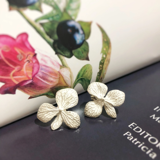 Botanical Silver Earrings, Hydrangea Sterling Silver, Flower Silver Stud Earrings, Jewelry Unusual Earrings